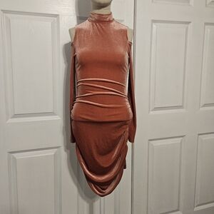 SHEIN Brown Orange Bodycon Dress Mock Neck